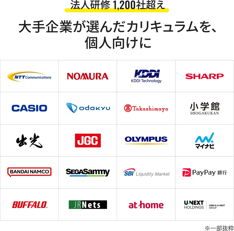 大手企業が選んだカリキュラムを、個人向けに